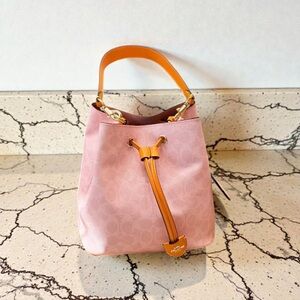 Coach Pink Drawstring Bucket Bag with Tan Accents